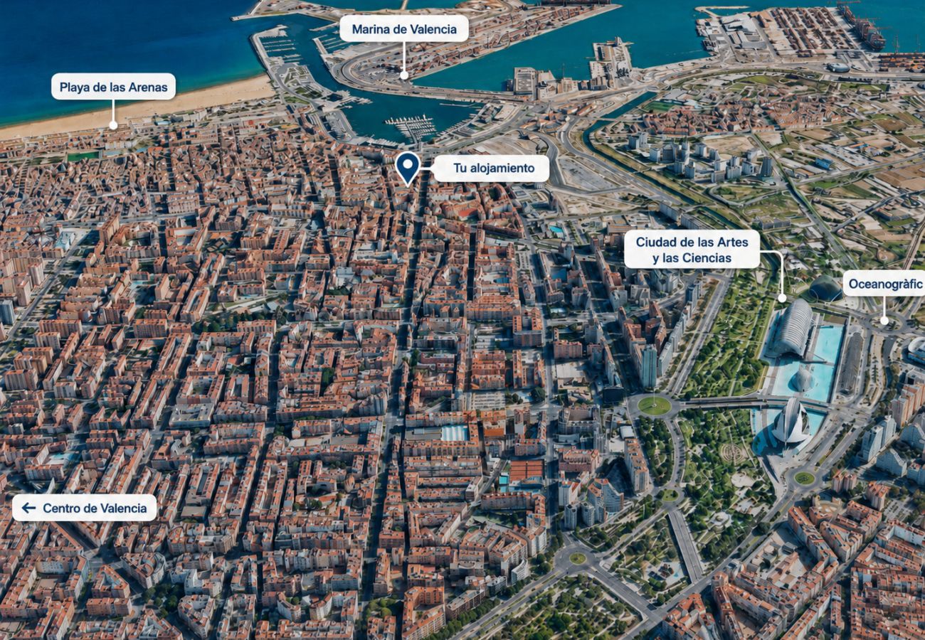 Apartamento en Valencia - Port Suite I | 4 Viajeros | AC & WiFi | 15 min Ciudad Artes